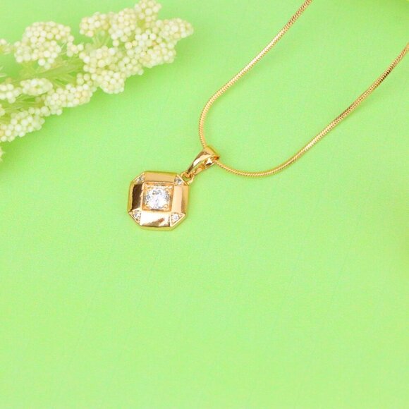 "Rose Gold Geometric Pendant with Central Sparkling Stone Detail, XPPT1387 - Picture 9 of 14